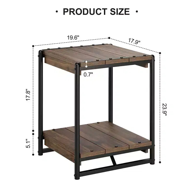 Table d'appoint à cadre en bois et métal à 2 niveaux, grise, simple