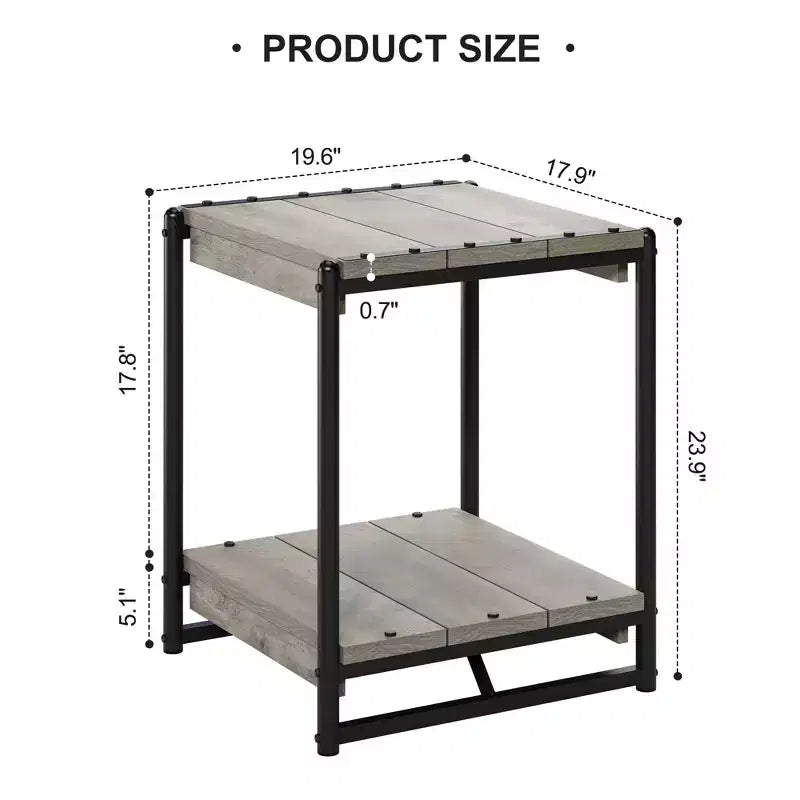 Table d'appoint à cadre en bois et métal à 2 niveaux, grise, simple