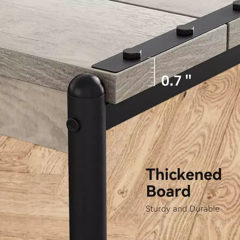 Table d'appoint à cadre en bois et métal à 2 niveaux, grise, simple