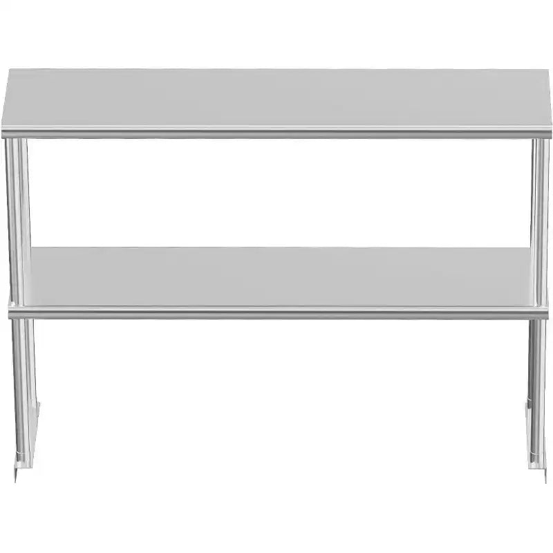 Étagère supérieure réglable à 2 niveaux en acier inoxydable argenté pour tables de préparation de cuisine