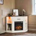 Meuble TV d'angle blanc avec cheminée électrique 46 cm, convient aux téléviseurs jusqu'à 50"