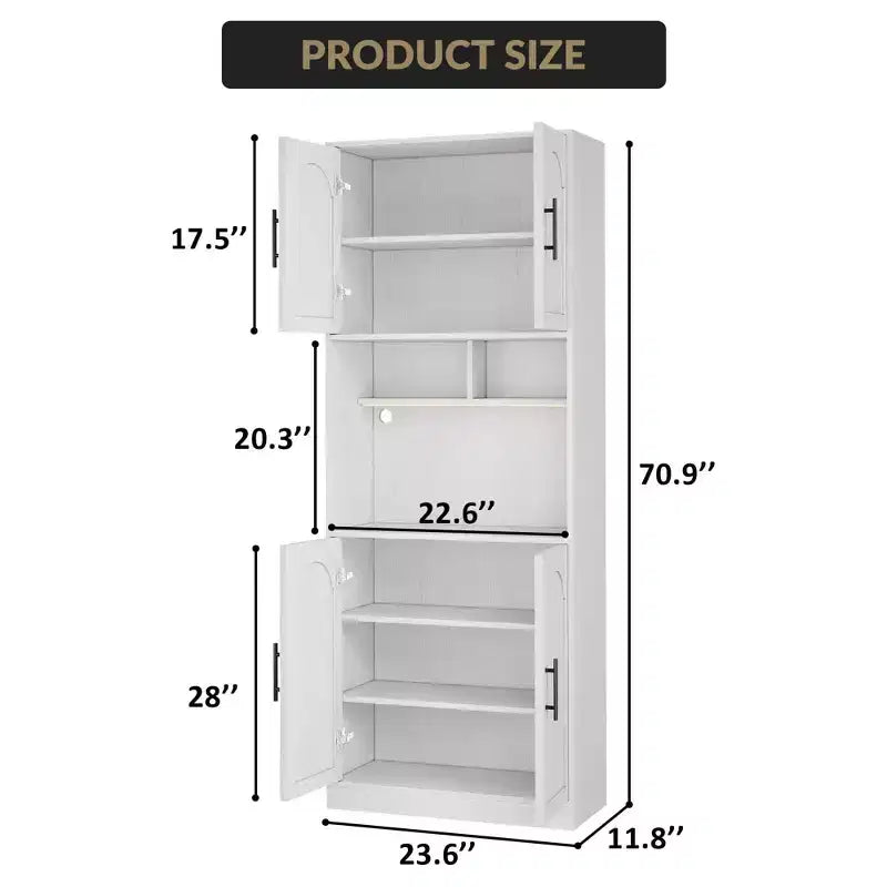 Meuble de rangement haut de cuisine blanc avec lumière RVB, 4 portes et étagères ouvertes