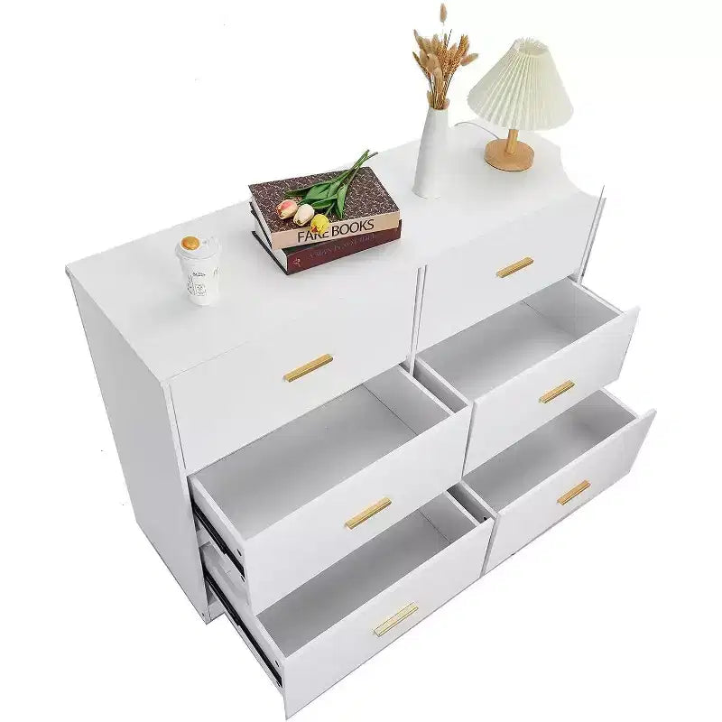 Commode Double Noire / Blanche à 6 Tiroirs, 47" de Large, Poignées Métalliques, Anti-Basculement, pour 2