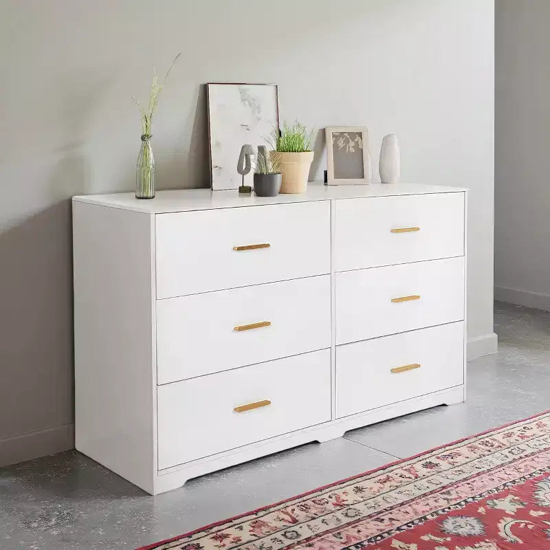 Commode Double Noire / Blanche à 6 Tiroirs, 47" de Large, Poignées Métalliques, Anti-Basculement, pour 2