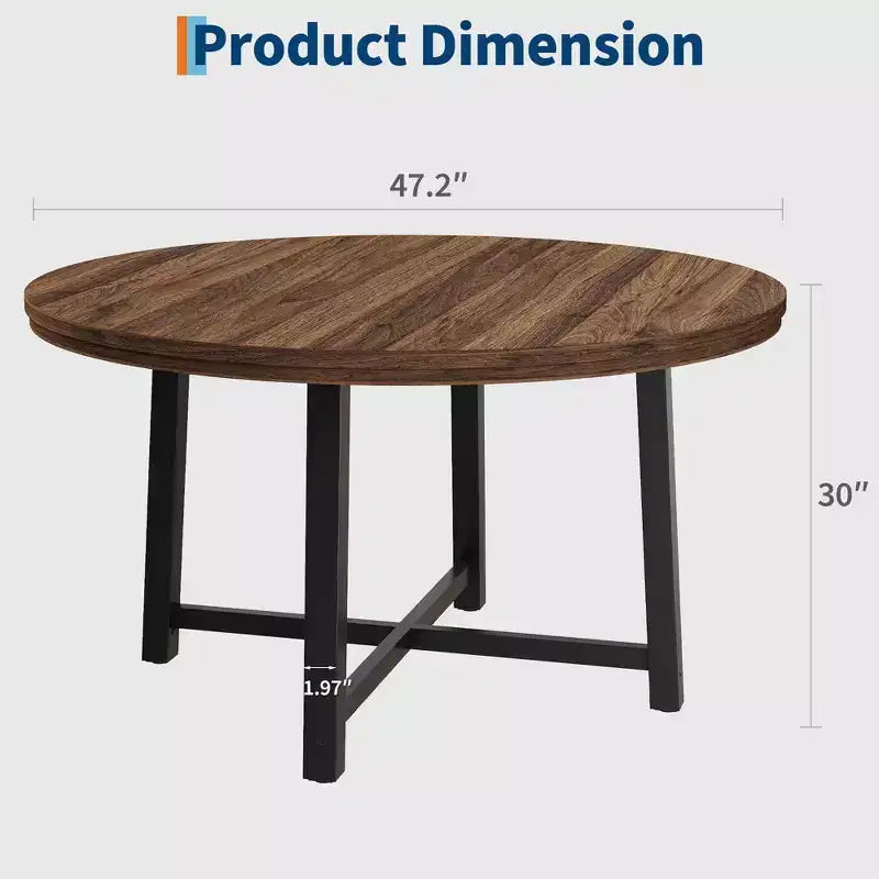 Table à manger ronde noire, style industriel, 4-6 places (sans chaises)