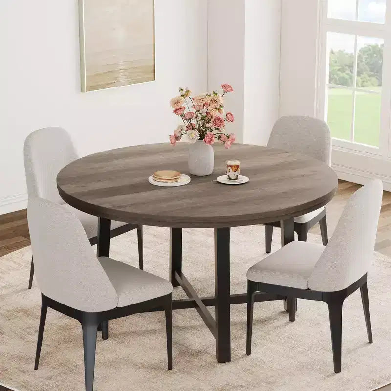Table à manger ronde noire, style industriel, 4-6 places (sans chaises)