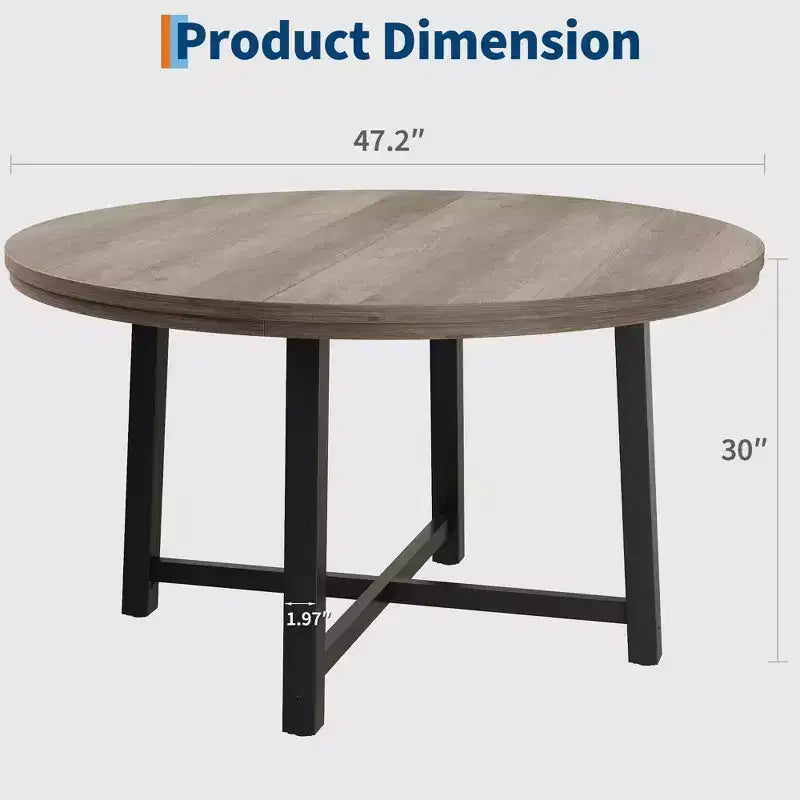 Table à manger ronde noire, style industriel, 4-6 places (sans chaises)