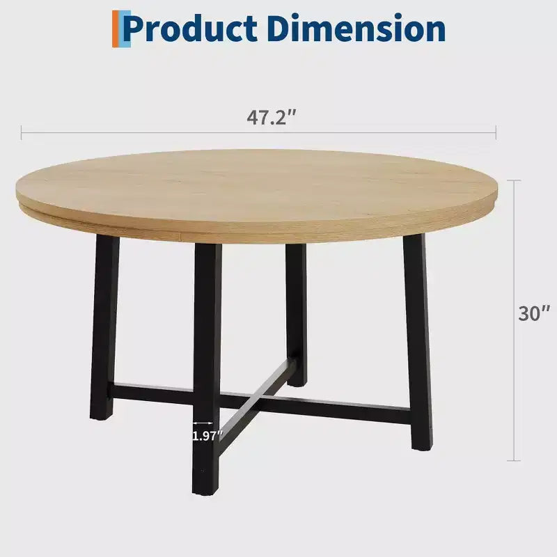 Table à manger ronde noire, style industriel, 4-6 places (sans chaises)