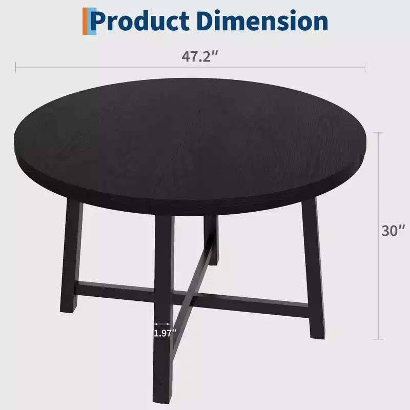 Table à manger ronde noire, style industriel, 4-6 places (sans chaises)