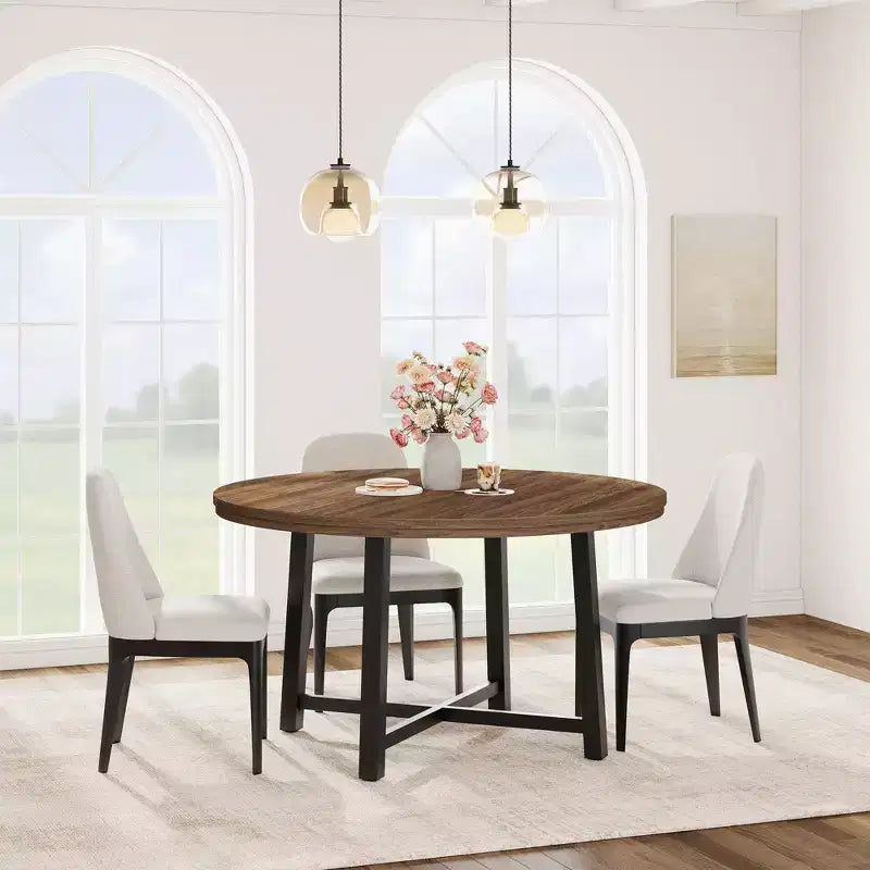 Table à manger ronde noire, style industriel, 4-6 places (sans chaises)