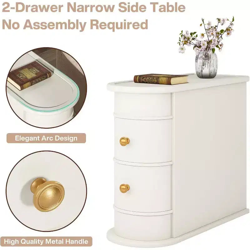 Table d'appoint ovale étroite à 2 tiroirs (pour 1) Noire / Marron / Chêne brun / Blanc cassé / Noyer