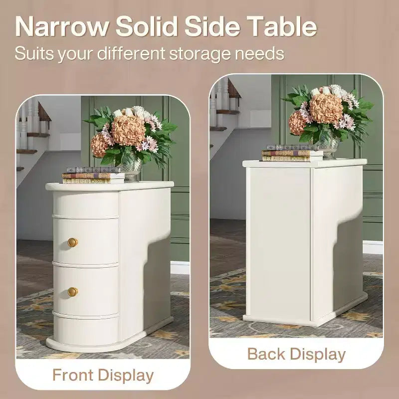 Table d'appoint ovale étroite à 2 tiroirs (pour 1) Noire / Marron / Chêne brun / Blanc cassé / Noyer