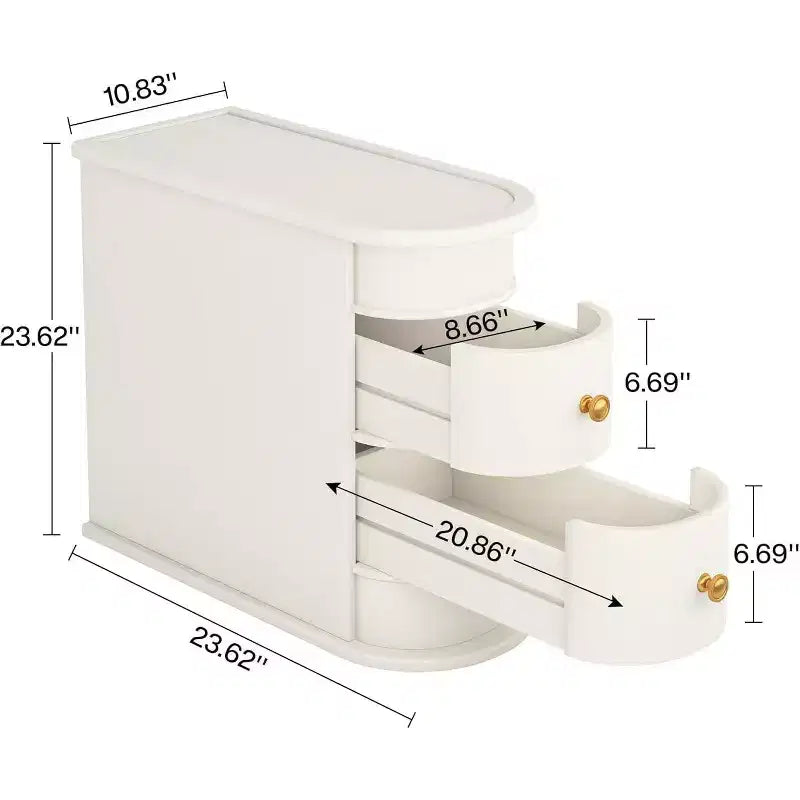 Table d'appoint ovale étroite à 2 tiroirs (pour 1) Noire / Marron / Chêne brun / Blanc cassé / Noyer