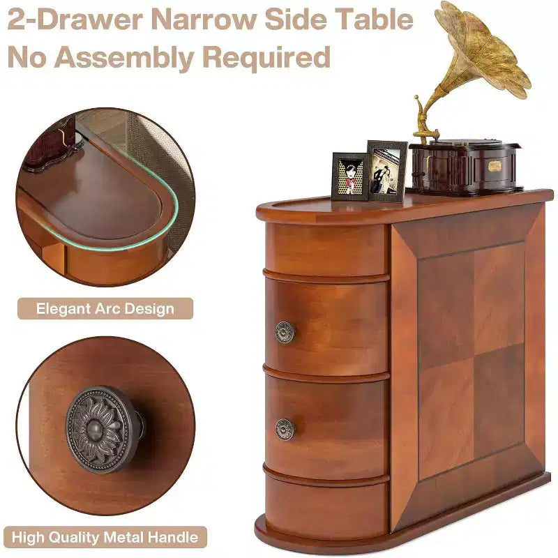 Table d'appoint ovale étroite à 2 tiroirs (pour 1) Noire / Marron / Chêne brun / Blanc cassé / Noyer
