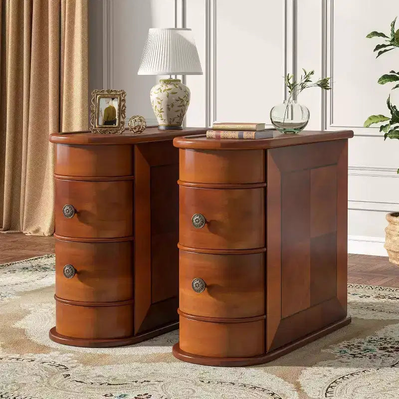 Table d'appoint ovale étroite à 2 tiroirs (pour 1) Noire / Marron / Chêne brun / Blanc cassé / Noyer