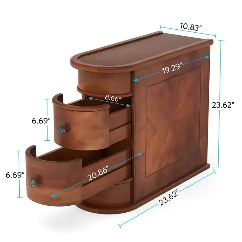 Table d'appoint ovale étroite à 2 tiroirs (pour 1) Noire / Marron / Chêne brun / Blanc cassé / Noyer