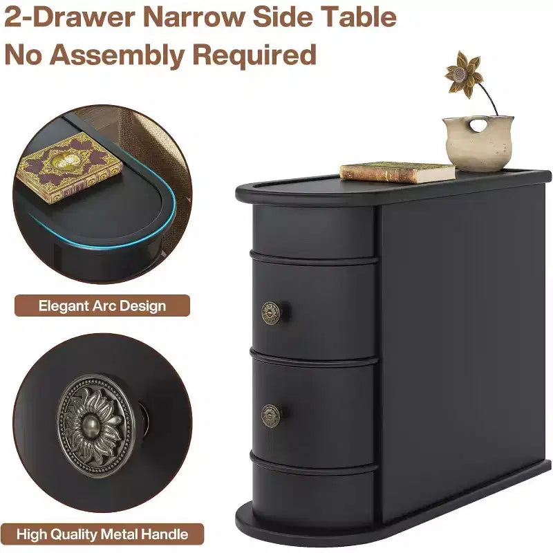 Table d'appoint ovale étroite à 2 tiroirs (pour 1) Noire / Marron / Chêne brun / Blanc cassé / Noyer