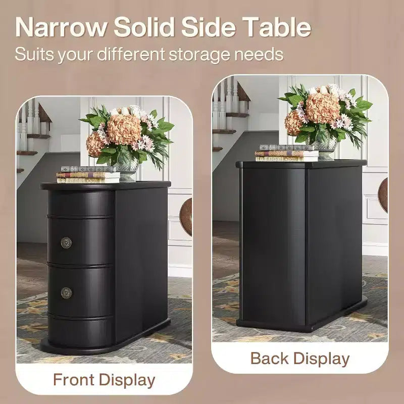 Table d'appoint ovale étroite à 2 tiroirs (pour 1) Noire / Marron / Chêne brun / Blanc cassé / Noyer