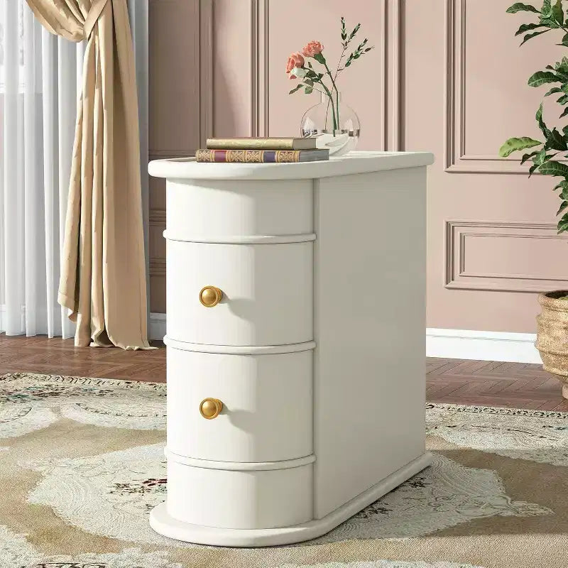 Table d'appoint ovale étroite à 2 tiroirs (pour 1) Noire / Marron / Chêne brun / Blanc cassé / Noyer
