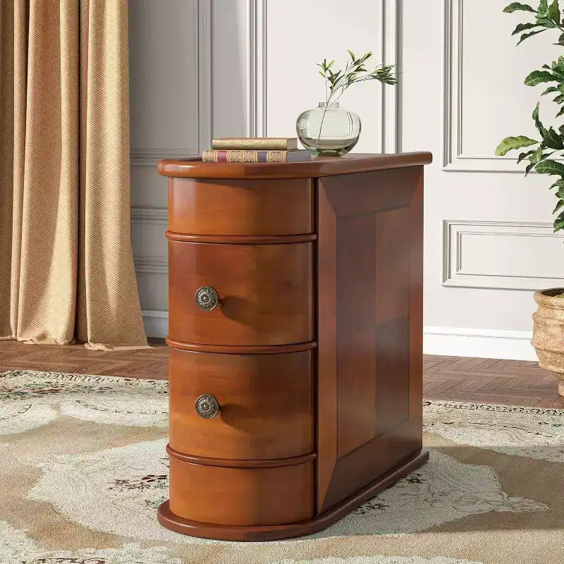 Table d'appoint ovale étroite à 2 tiroirs (pour 1) Noire / Marron / Chêne brun / Blanc cassé / Noyer