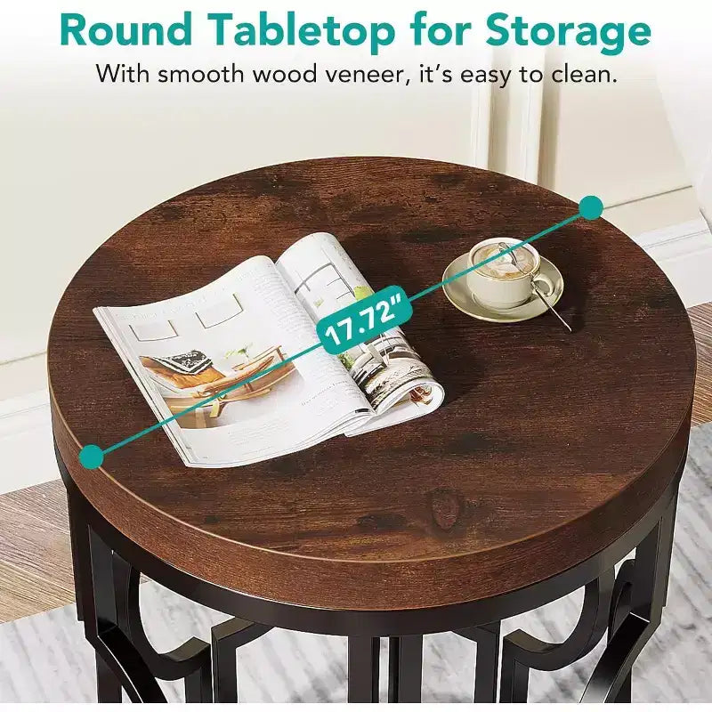 Table d'appoint industrielle étroite et ronde avec base métallique creuse – Table de chevet cylindrique