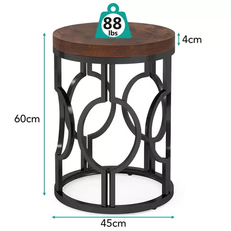 Table d'appoint industrielle étroite et ronde avec base métallique creuse – Table de chevet cylindrique