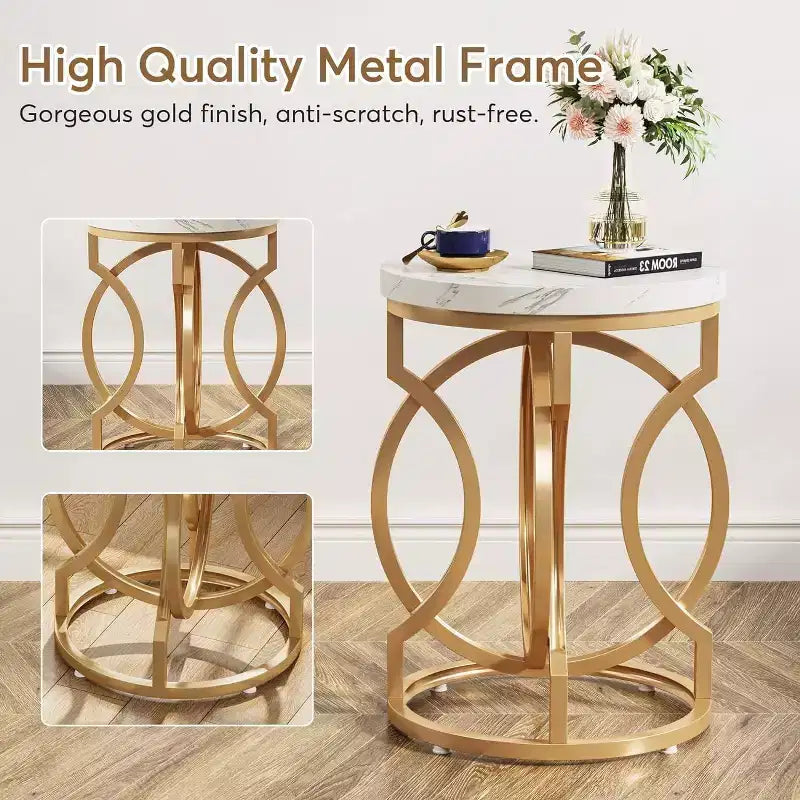 Table d'appoint industrielle étroite et ronde avec base métallique creuse – Table de chevet cylindrique