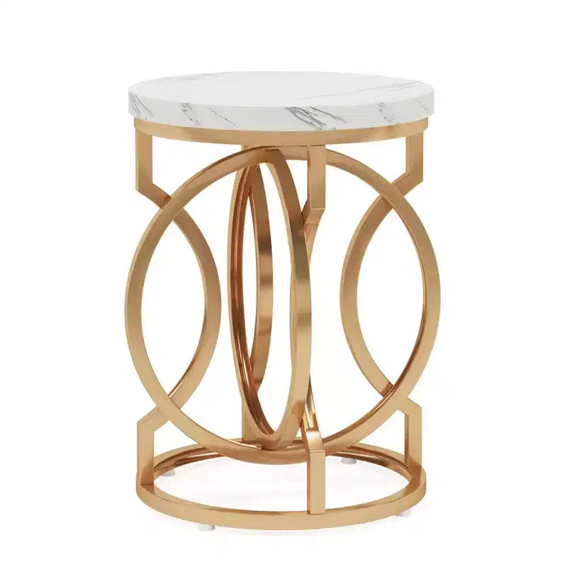 Table d'appoint industrielle étroite et ronde avec base métallique creuse – Table de chevet cylindrique