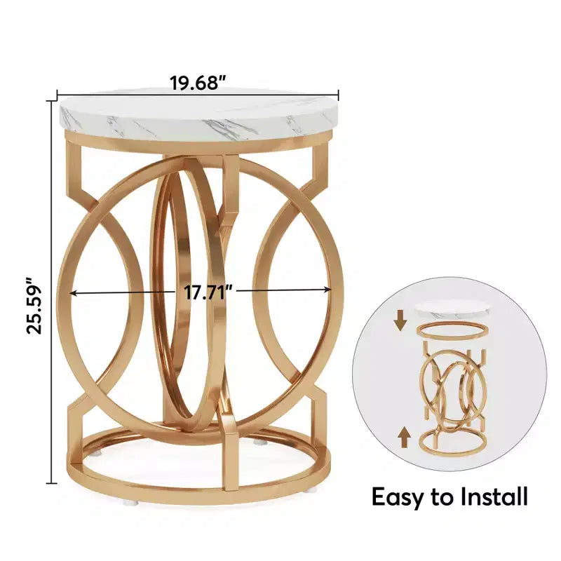 Table d'appoint industrielle étroite et ronde avec base métallique creuse – Table de chevet cylindrique