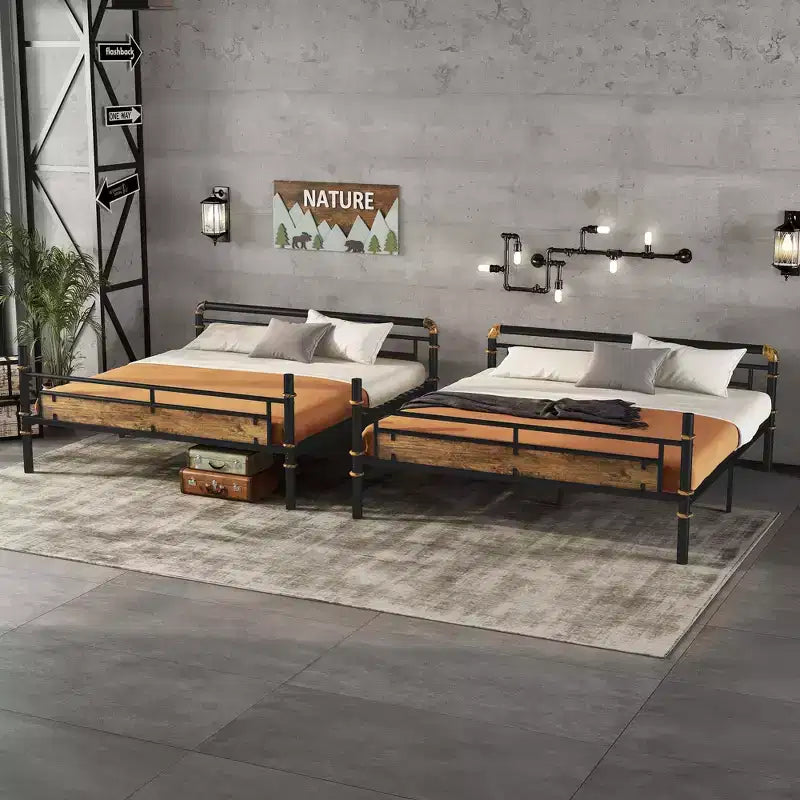 Lit superposé métallique Twin XL sur Twin XL, style industriel, noir, 2 couchages