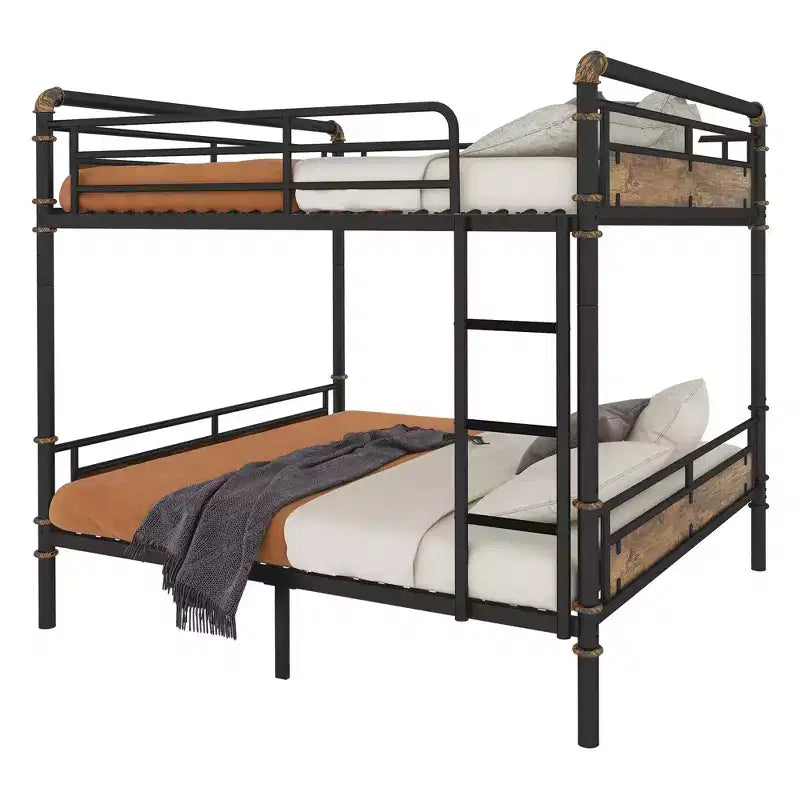 Lit superposé métallique Twin XL sur Twin XL, style industriel, noir, 2 couchages