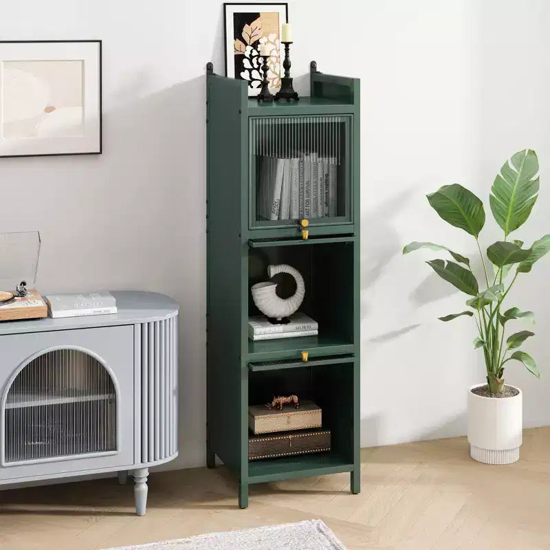 Armoire de rangement en fer noir/vert foncé avec portes vitrées, 3 ou 4 niveaux, pour 1 personne