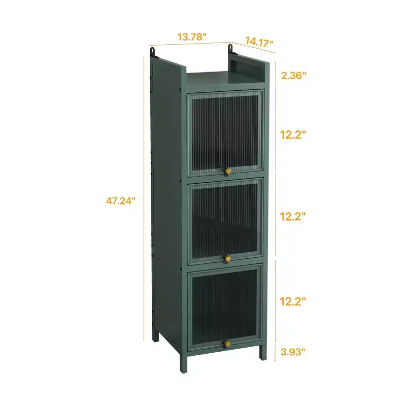 Armoire de rangement en fer noir/vert foncé avec portes vitrées, 3 ou 4 niveaux, pour 1 personne