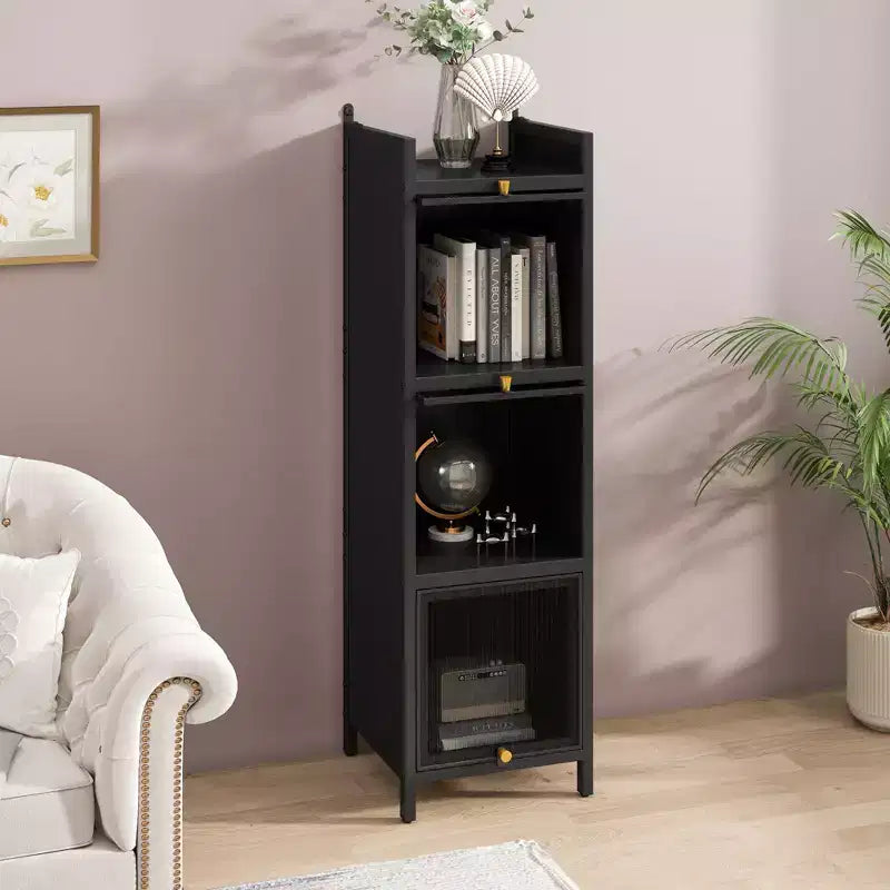 Armoire de rangement en fer noir/vert foncé avec portes vitrées, 3 ou 4 niveaux, pour 1 personne