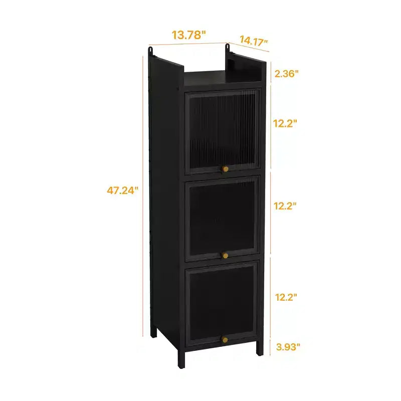Armoire de rangement en fer noir/vert foncé avec portes vitrées, 3 ou 4 niveaux, pour 1 personne