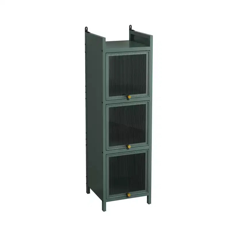 Armoire de rangement en fer noir/vert foncé avec portes vitrées, 3 ou 4 niveaux, pour 1 personne