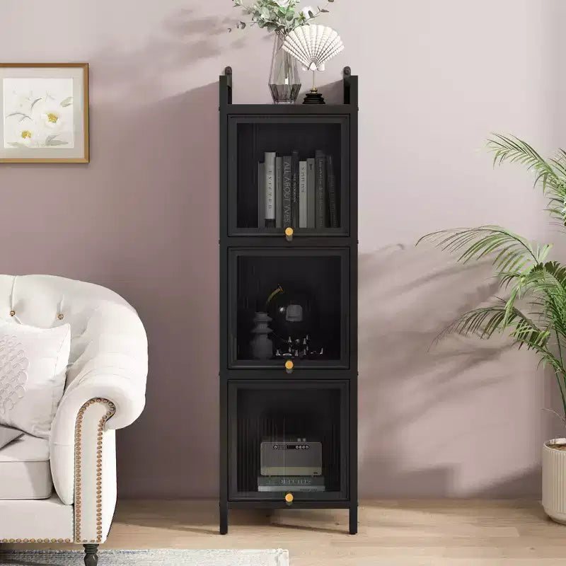 Armoire de rangement en fer noir/vert foncé avec portes vitrées, 3 ou 4 niveaux, pour 1 personne