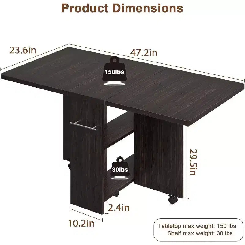 Table de salle à manger pliante à abattants, Noyer foncé/Gris/Blanc, 1 à 2 places