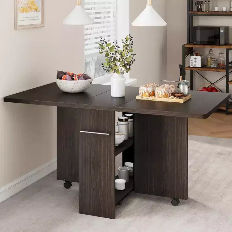 Table de salle à manger pliante à abattants, Noyer foncé/Gris/Blanc, 1 à 2 places