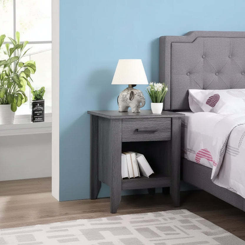 HomeStock Grey Nightstand 24x21x18 Contemporary Compact Bedside Table with Smooth Finish, Storage Space and Sleek Modern Design