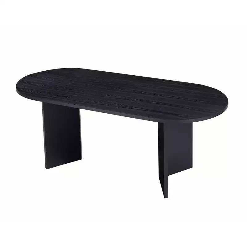 Table à manger ovale noire, piètement tréteaux, 6 places