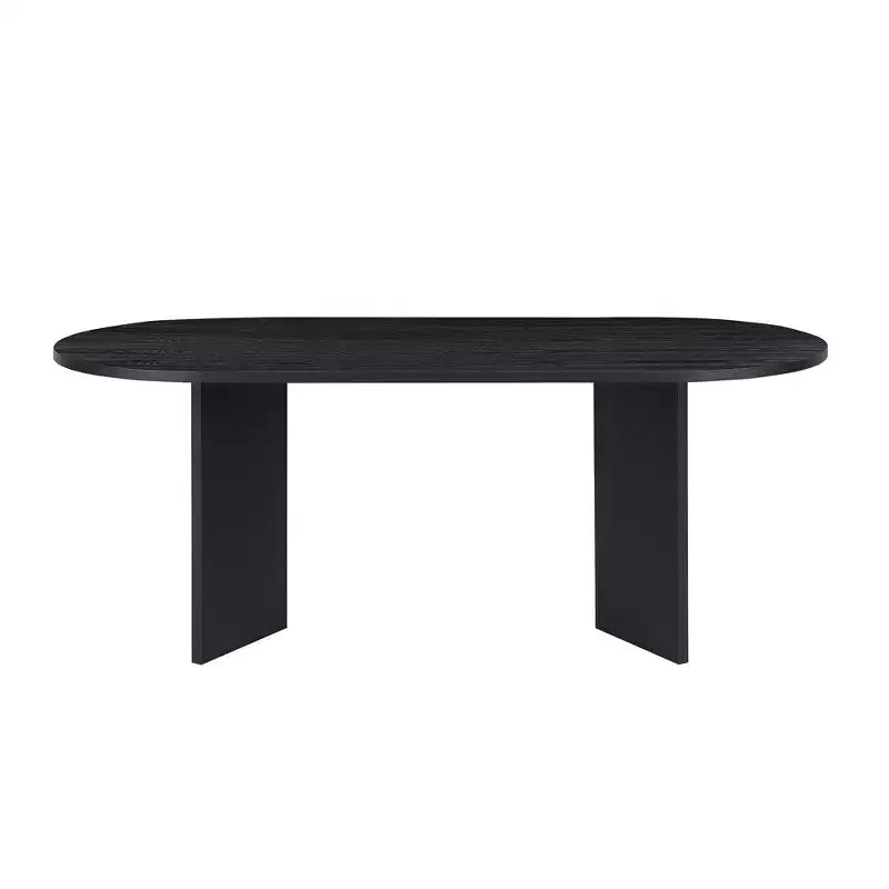 Table à manger ovale noire, piètement tréteaux, 6 places