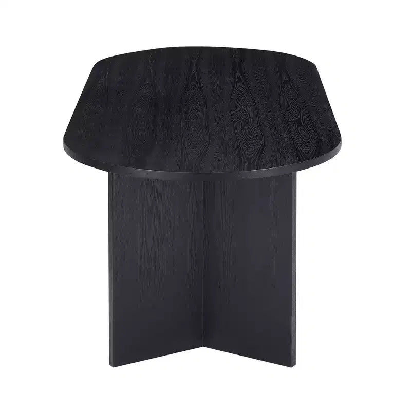 Table à manger ovale noire, piètement tréteaux, 6 places