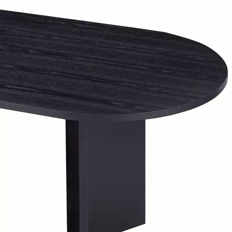 Table à manger ovale noire, piètement tréteaux, 6 places