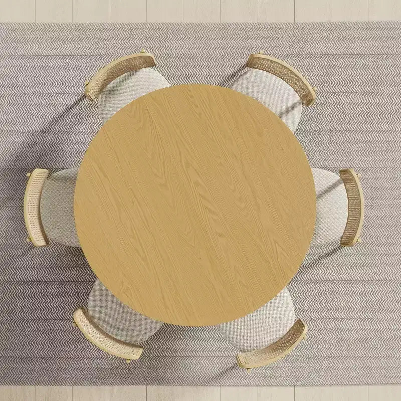 Table à manger ronde naturelle, piédestal cannelé, pour 4 à 6 personnes