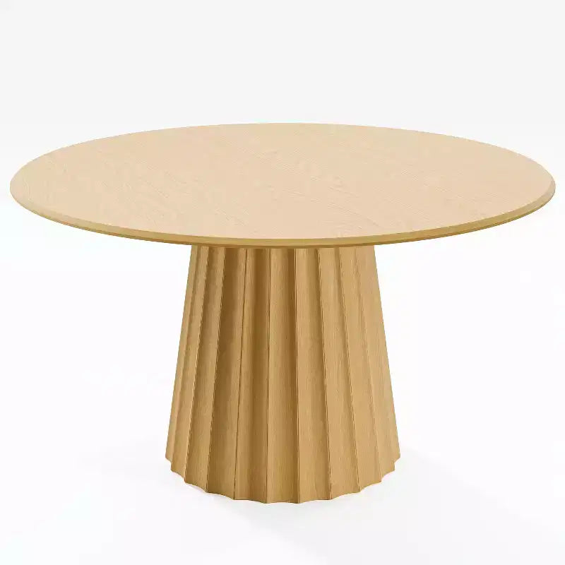 Table à manger ronde naturelle, piédestal cannelé, pour 4 à 6 personnes