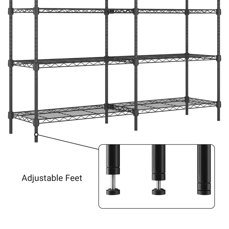 Étagère métallique noire à 5 niveaux, hauteur réglable, 81,6 kg par étagère