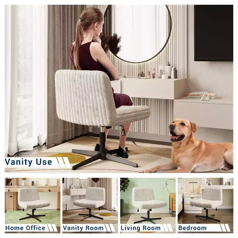 Chaise Criss Cross en peluche avec hauteur réglable, Chaise de bureau avec siège extra large, Chaise confortable pour la maison, le bureau, Blanche