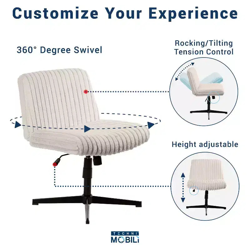 Chaise Criss Cross en peluche avec hauteur réglable, Chaise de bureau avec siège extra large, Chaise confortable pour la maison, le bureau, Blanche