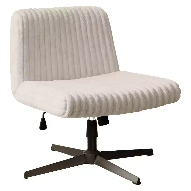 Chaise Criss Cross en peluche avec hauteur réglable, Chaise de bureau avec siège extra large, Chaise confortable pour la maison, le bureau, Blanche